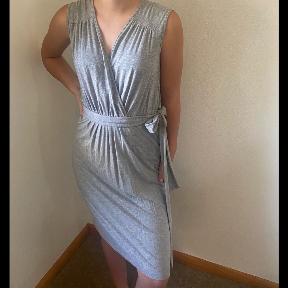 Philosophy grey faux wrap midi dress. Size small. Like new! Great for layering!